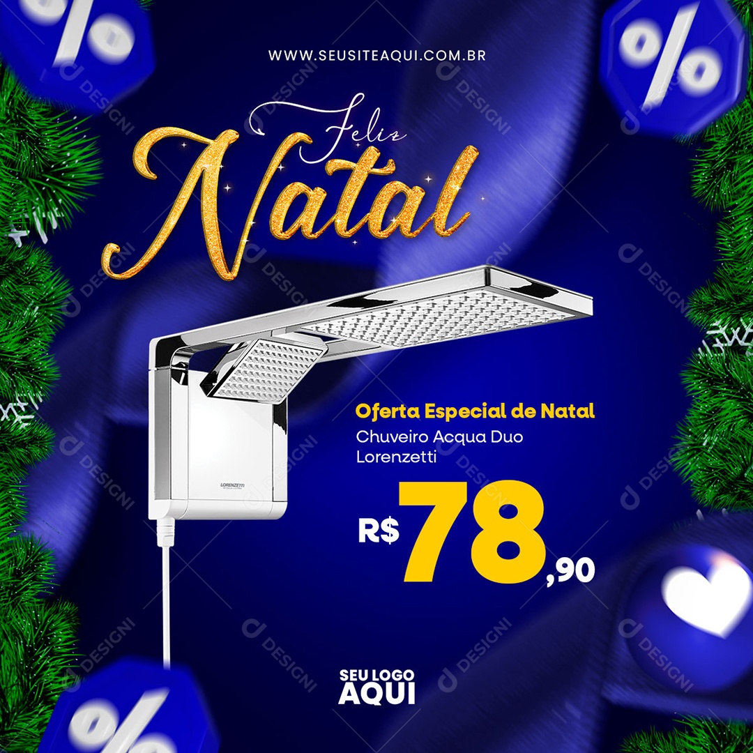 Feliz Natal Oferta Especial Chuveiro Acqua Duo Lorenzetti Social Media PSD Editável
