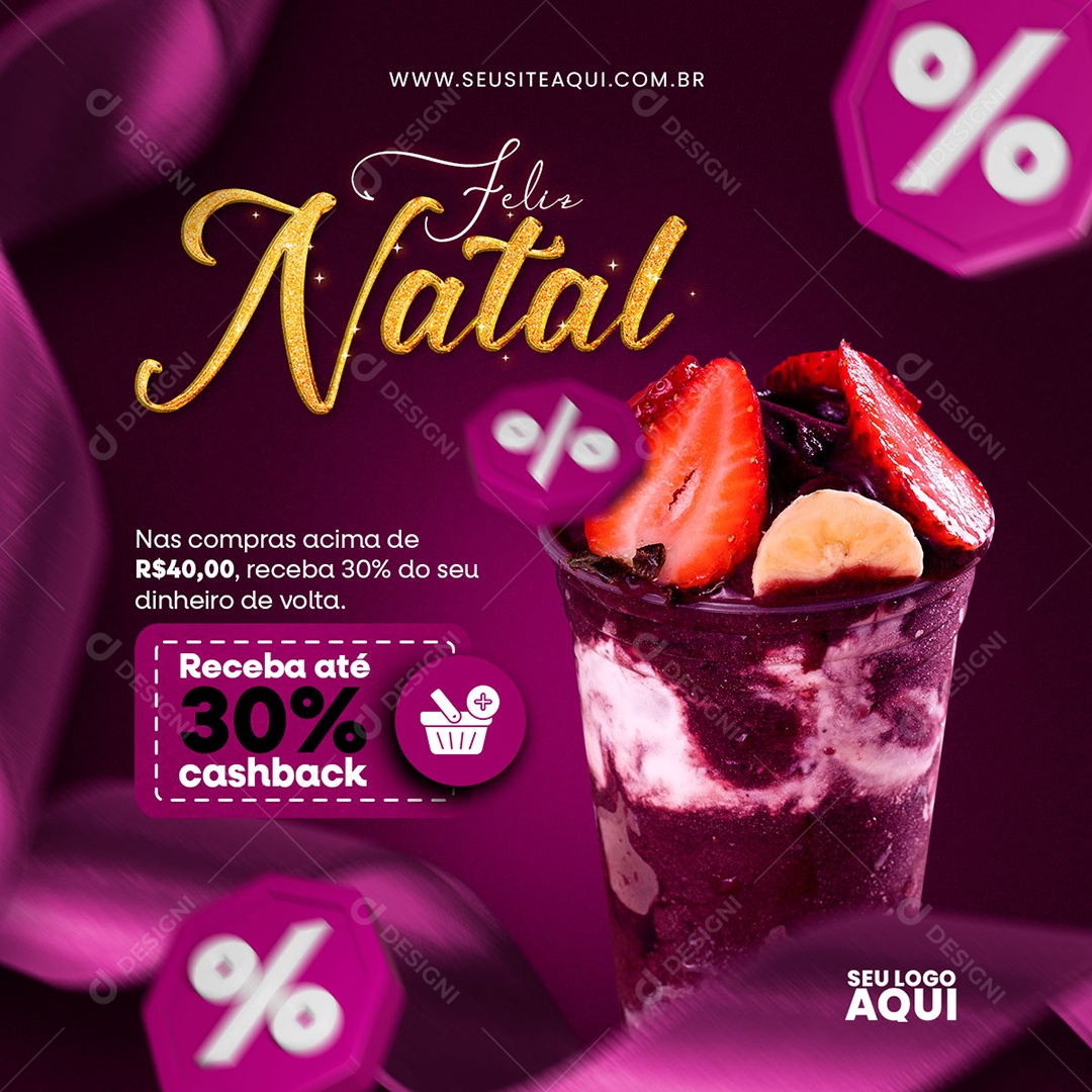 Feliz Natal nas Compras Acima de 40,00 Receba 30% do seu Dinheiro de Volta Social Media PSD Editável