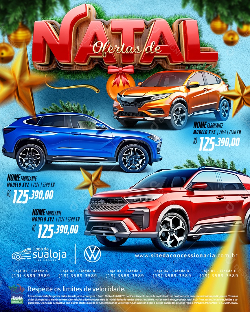 Tabloide Natal de Ofertas Carros Novos e Seminovos Social Media PSD Editável