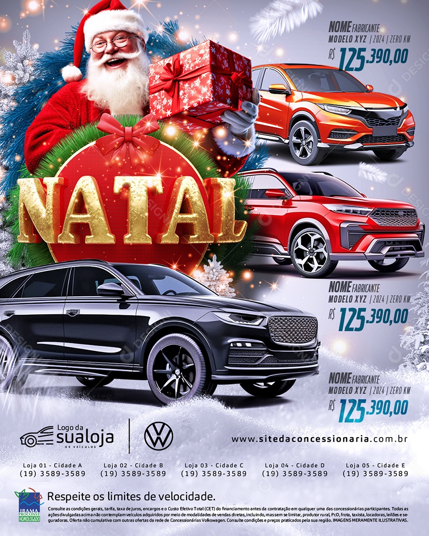 Tabloide Concessionária Natal Carros Novos e Seminovos Social Media PSD Editável