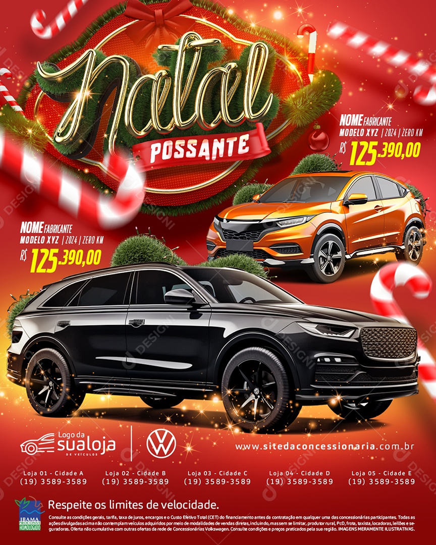 Tabloide Concessionária Natal Possante Carros Novos e Seminovos Social Media PSD Editável