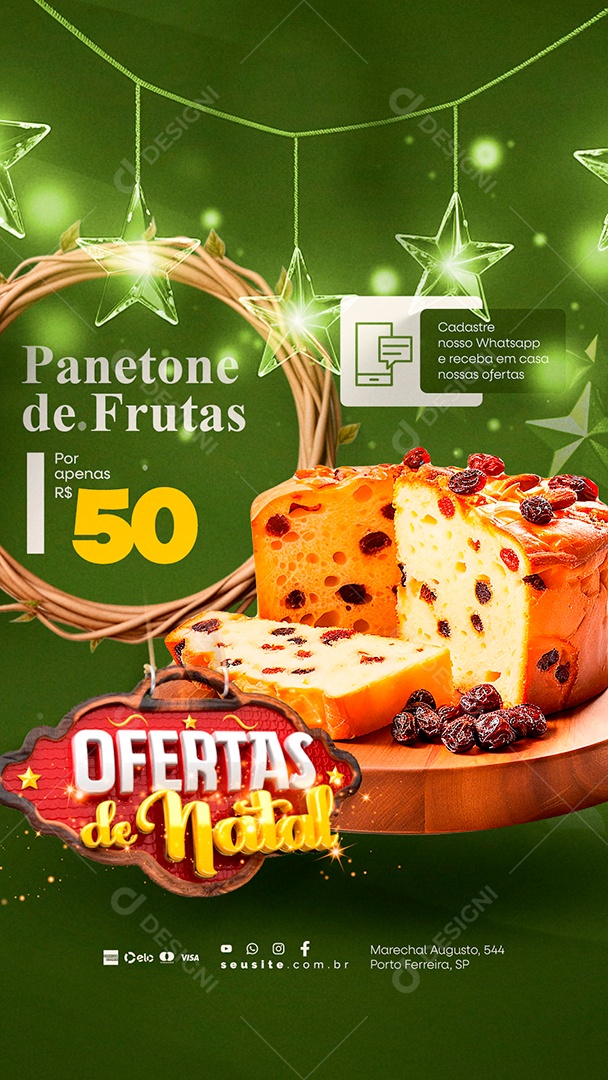 Story Supermercado Oferta de Natal Panetone de Frutas Social Media PSD Editável