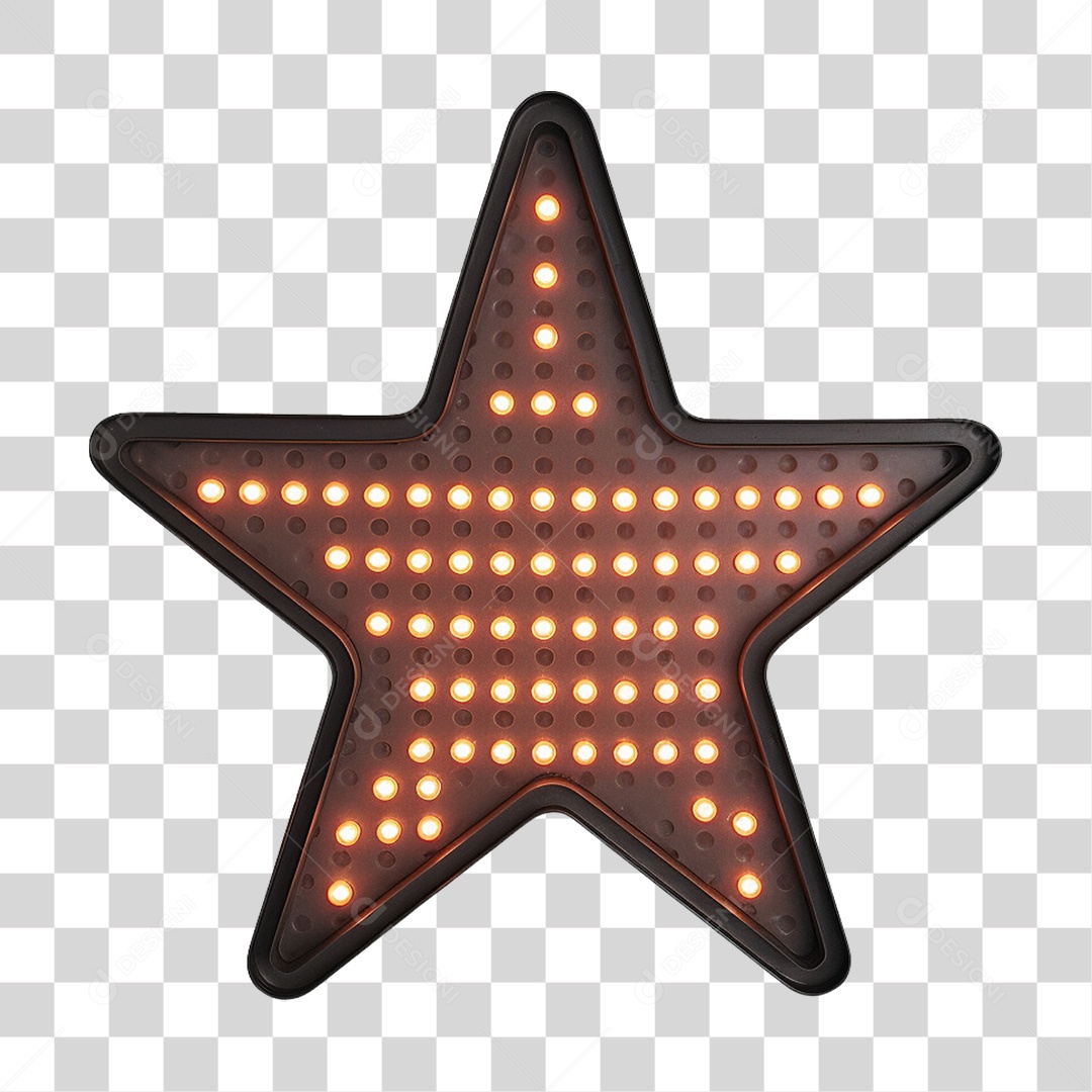 Placa de Metal Estrela com Neon e Luzes PNG Transparente