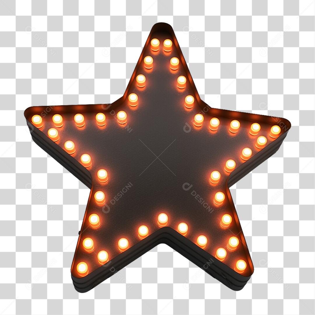 Placa de Metal Estrela  com Neon e Luzes PNG Transparente