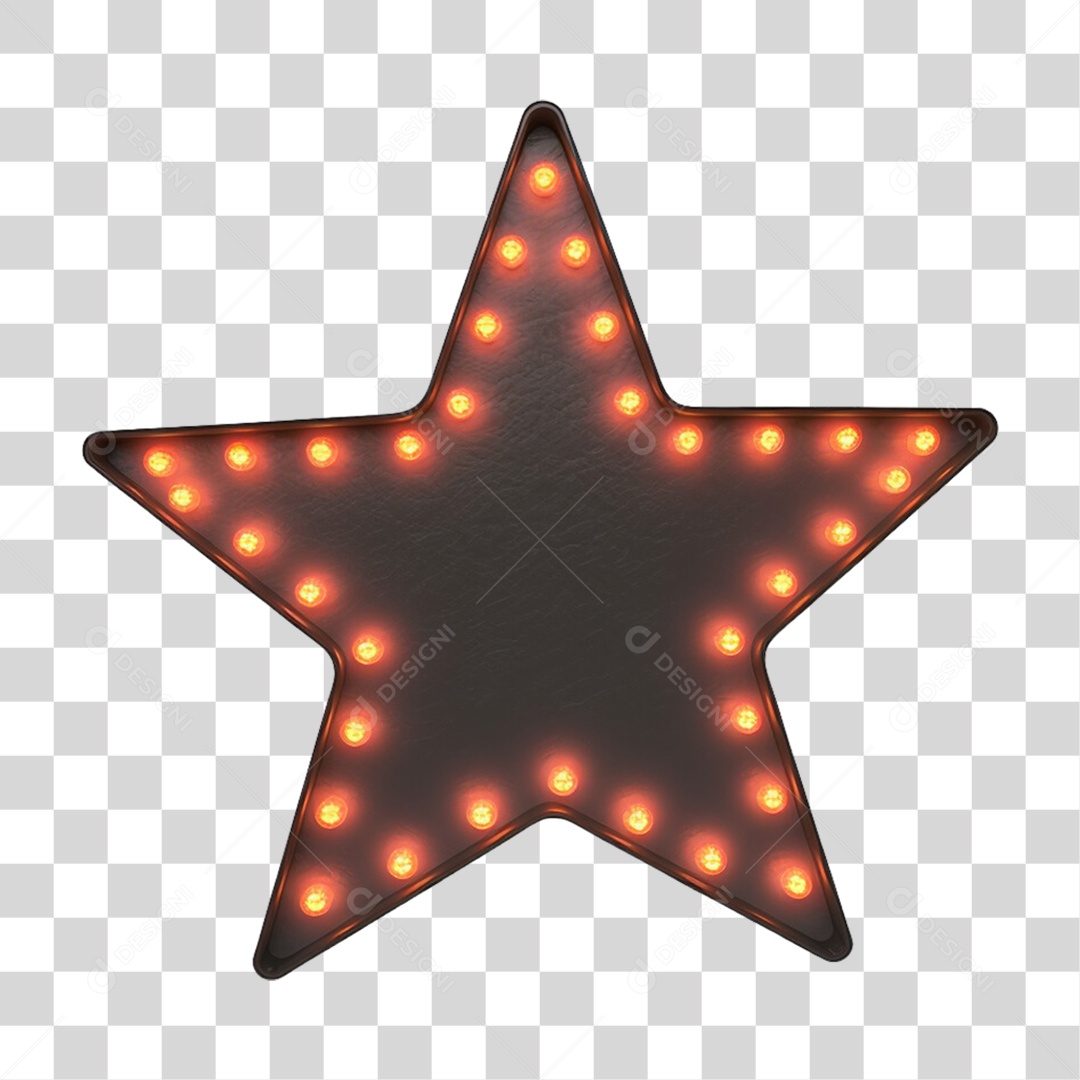 Placa de Metal Estrela com Neon e Luzes PNG Transparente