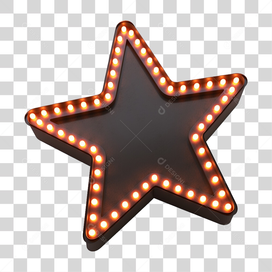 Placa de Metal Estrela com Neon e Luzes PNG Transparente