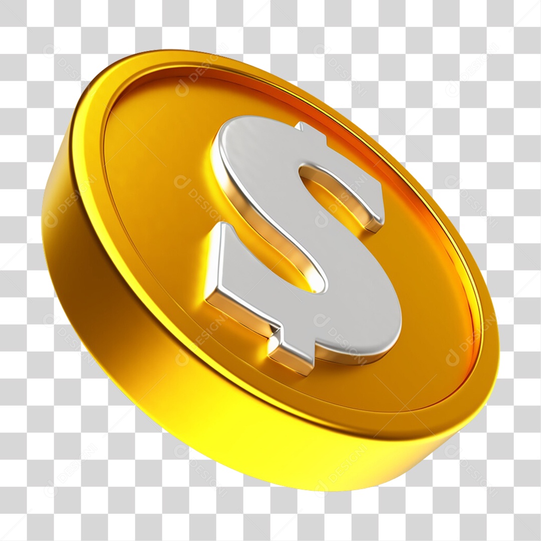 Moeda Dourada com Cifrão PNG Transparente