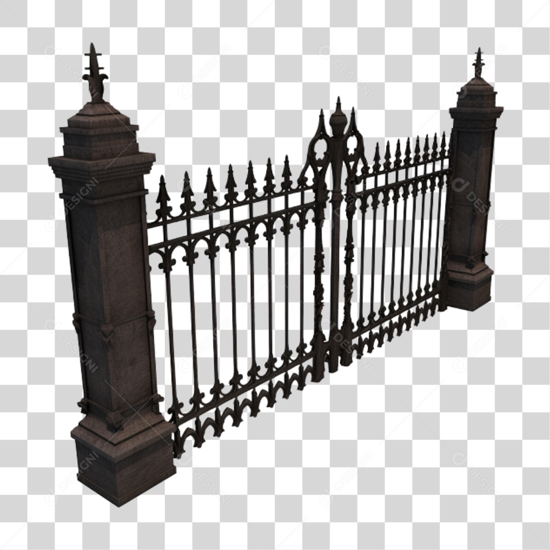 Portão de Metal com Bases de Concreto PNG Transparente