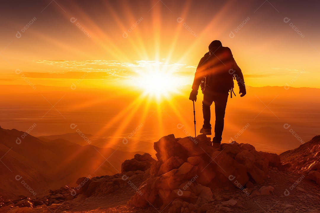 Homem atleta de escalada esportiva, boulder e rapel na parede de pedra e rocha ao nascer do sol