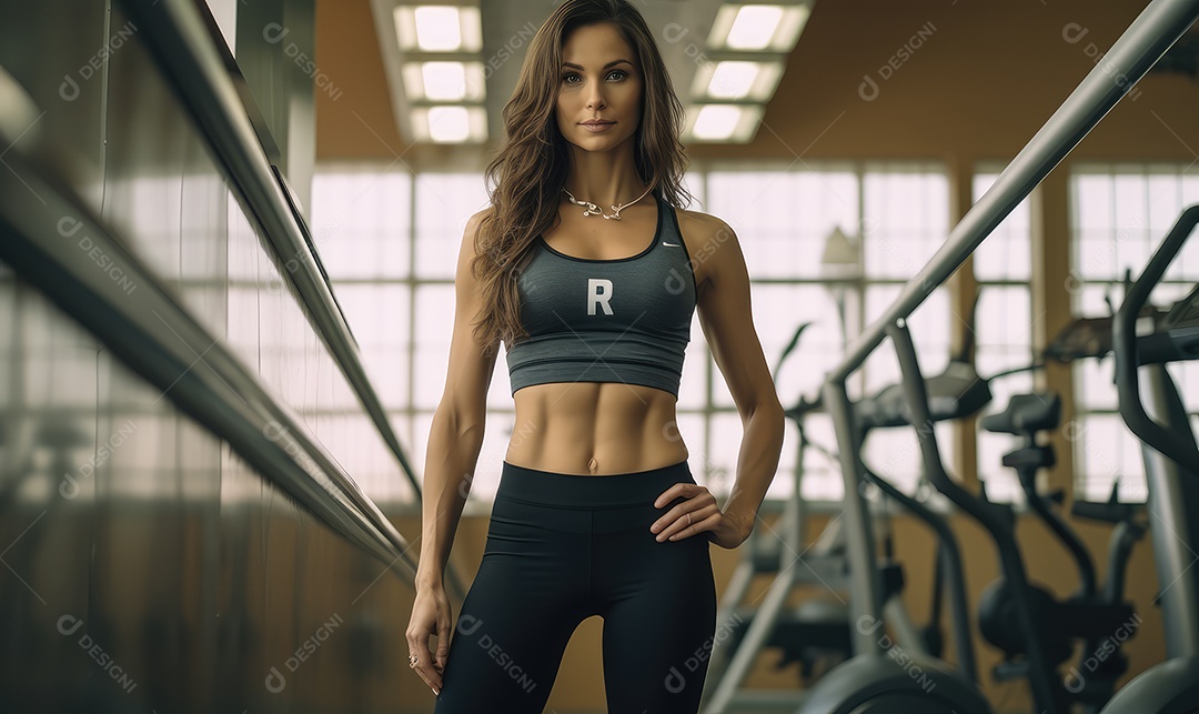 Mulher atleta de musculação na academia fazendo exercícios com pesos