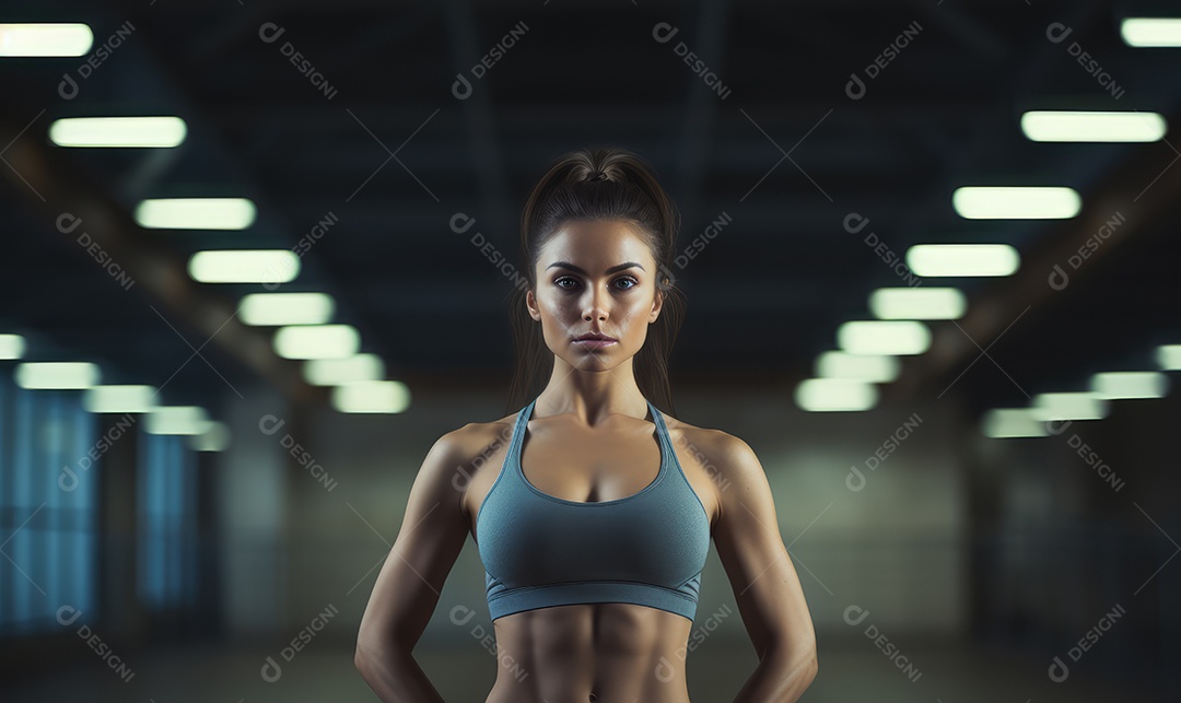 Mulher atleta de musculação na academia fazendo exercícios com pesos