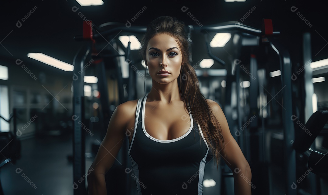 Mulher atleta de musculação na academia fazendo exercícios com pesos