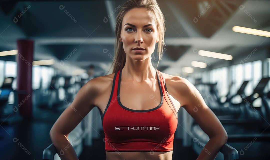 Mulher atleta de musculação na academia fazendo exercícios com pesos