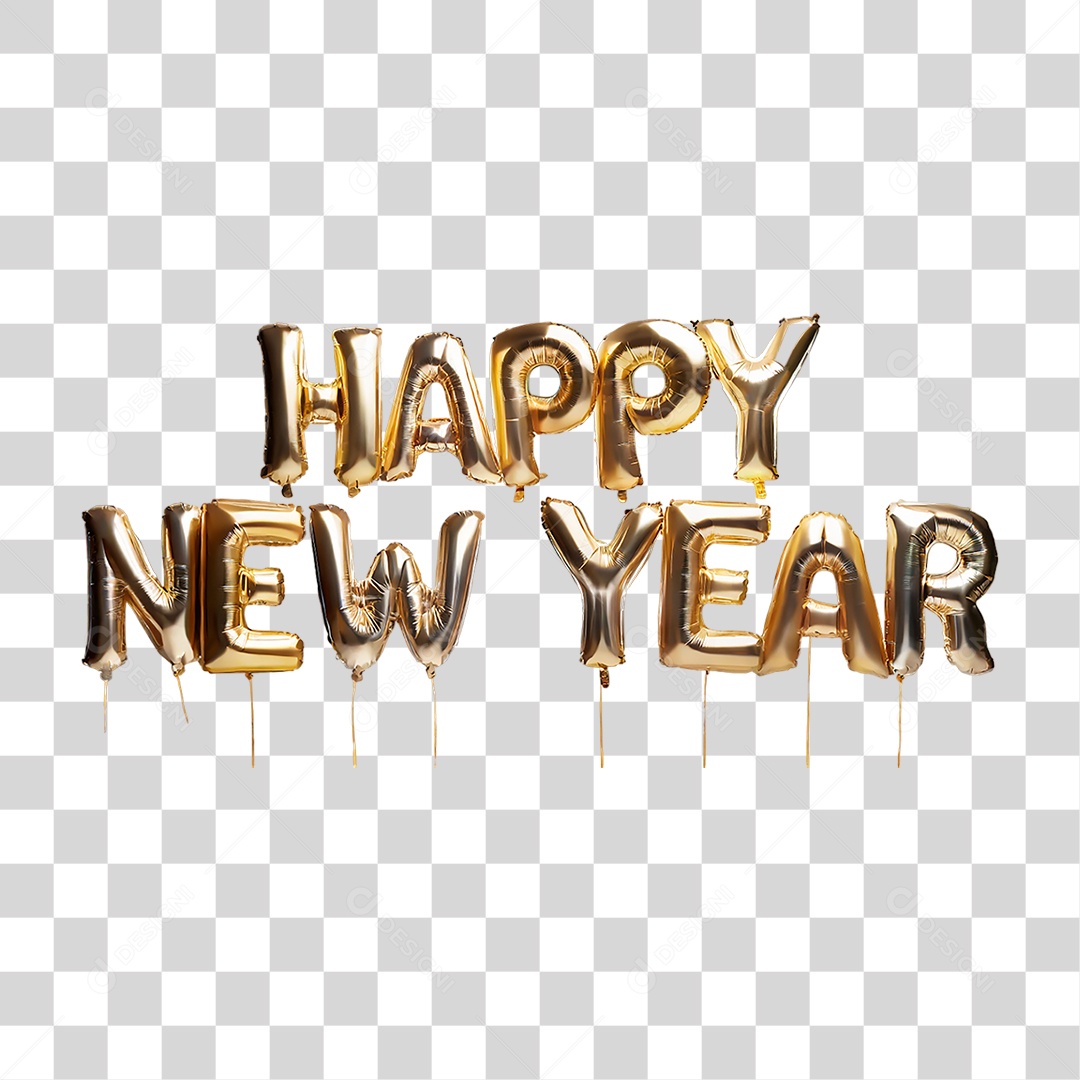 Feliz Ano Novo Balões Dourados PNG Transparente
