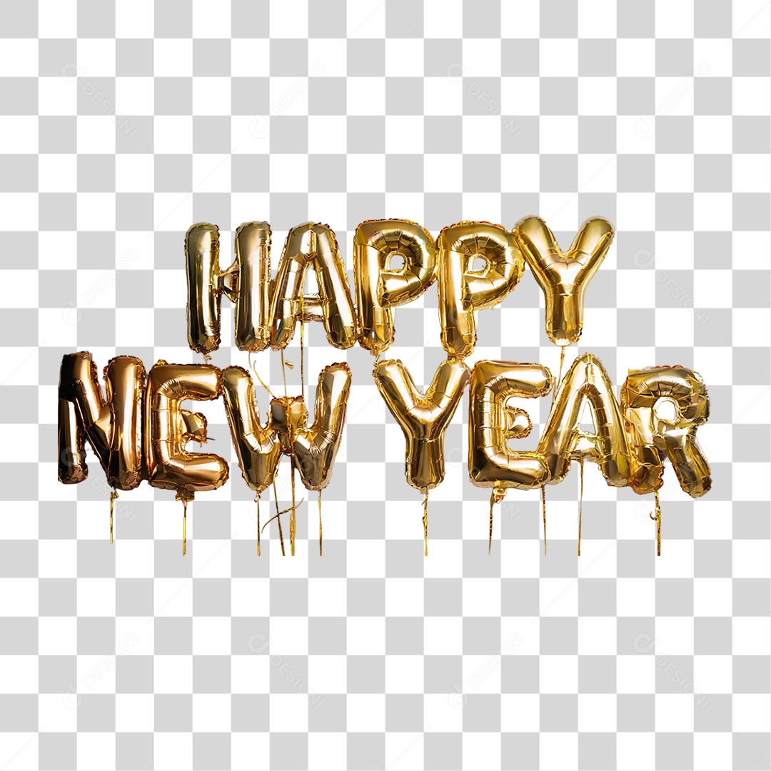 Feliz Ano Novo Balões Dourados PNG Transparente