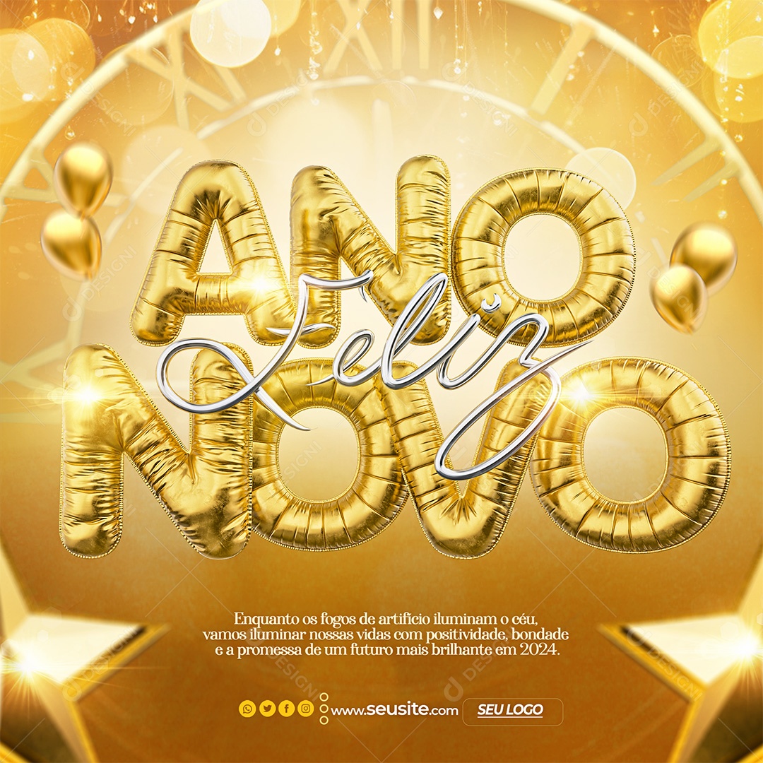Social Media Feliz Ano Novo Futuro Mais Brilhante PSD Editável