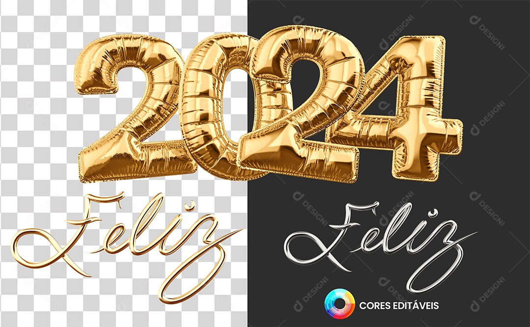 Elemento 3D Feliz 2024 Balão Para Composição PSD