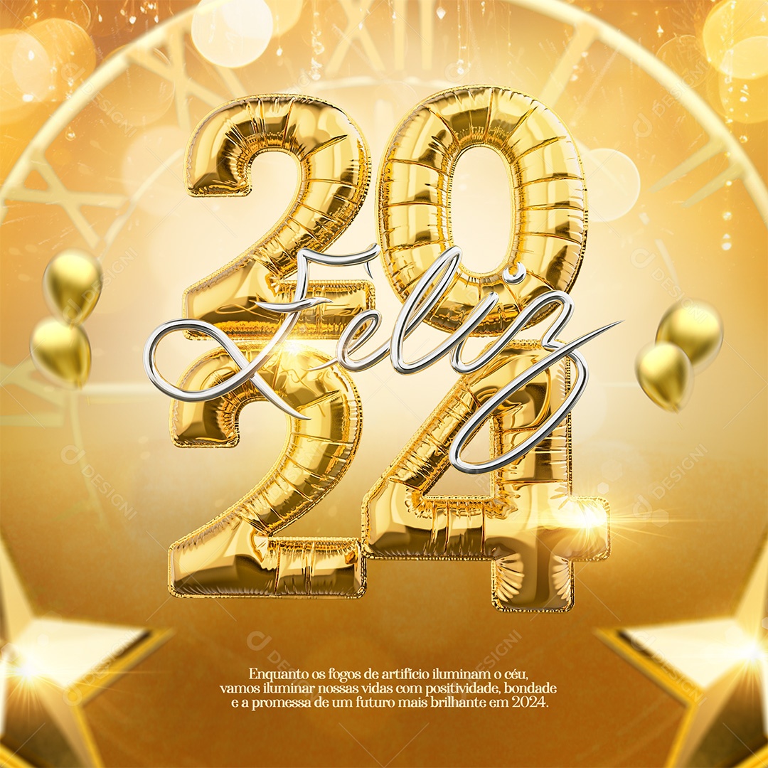 Social Media Feliz 2024 Iluminar Nossas Vidas PSD Editável