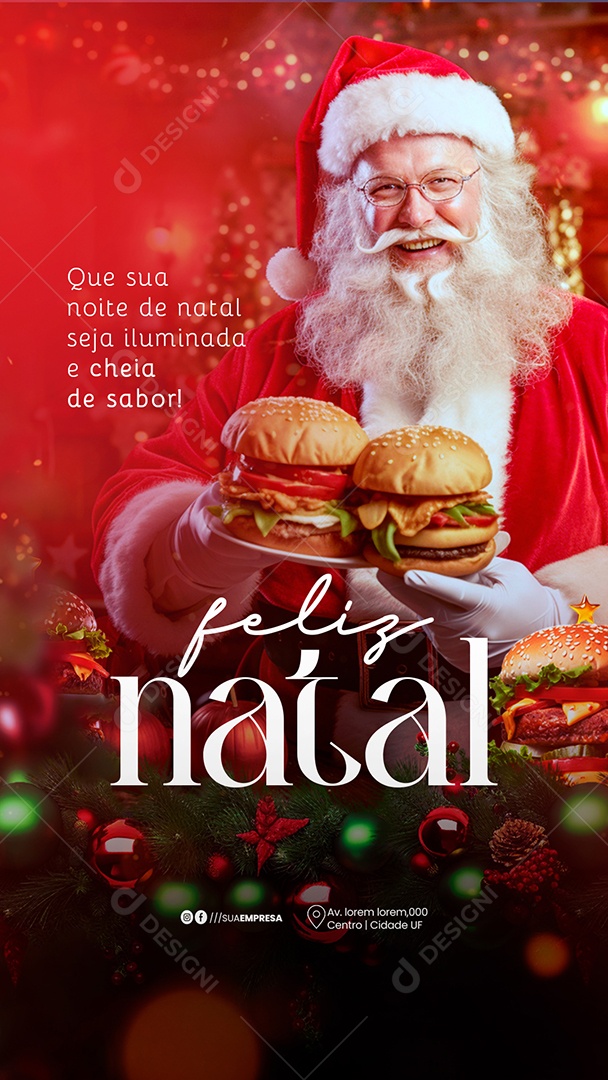 Story Noite Cheia De Sabor Feliz Natal Hamburgueria Social Media PSD Editável