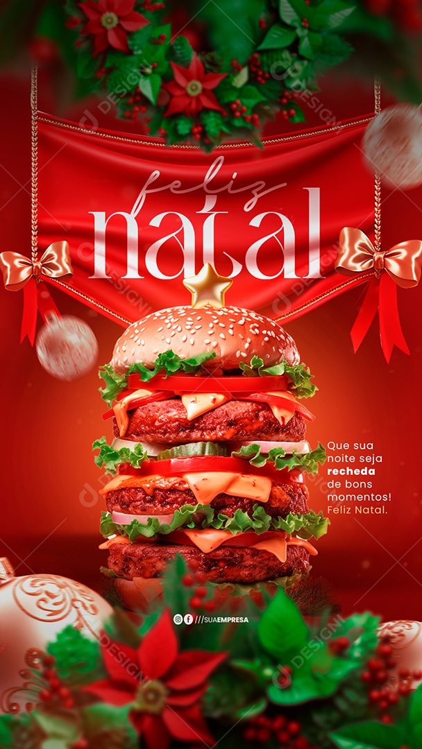 Social Media Story Feliz Natal Hamburgueria Bons Momentos PSD Editável