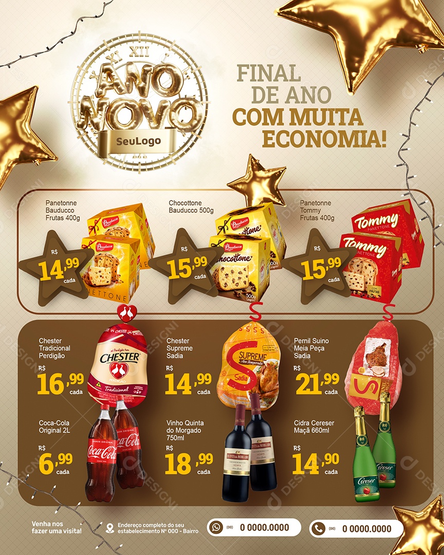 Social Media Encarte Ano Novo Com Muita Economia PSD Editável