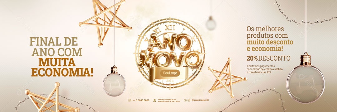 Banner Produtos Com Muito Desconto Ano Novo Social Media PSD Editável