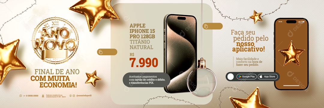 Social Media Banner Final De Ano Com Muita Economia iphone 15 PSD Editável