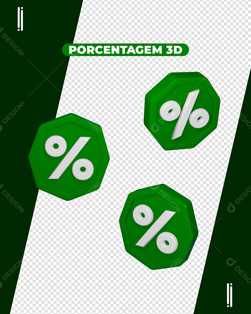 Símbolo de Porcentagem Elemento 3D Verde para Composição PSD