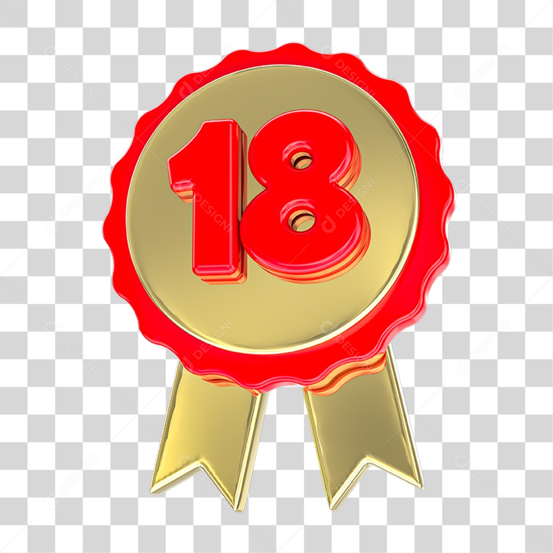 Elemento 3D Feliz Aniversário Etiqueta Vermelha 18 PNG Transparente
