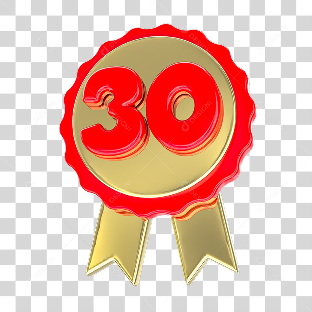 Elemento 3D Feliz Aniversário Etiqueta Vermelha 30 PNG Transparente