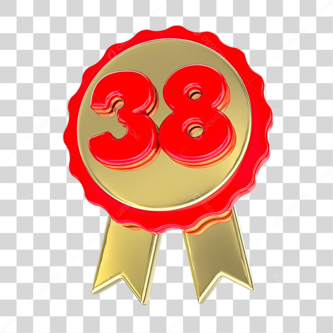 Elemento 3D Feliz Aniversário Etiqueta Vermelha 38 PNG Transparente