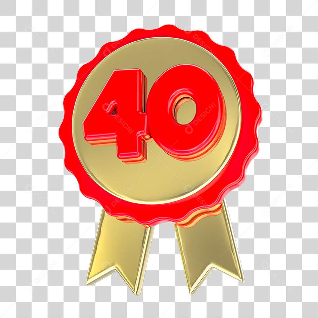 Elemento 3D Feliz Aniversário Etiqueta Vermelha 40 PNG Transparente