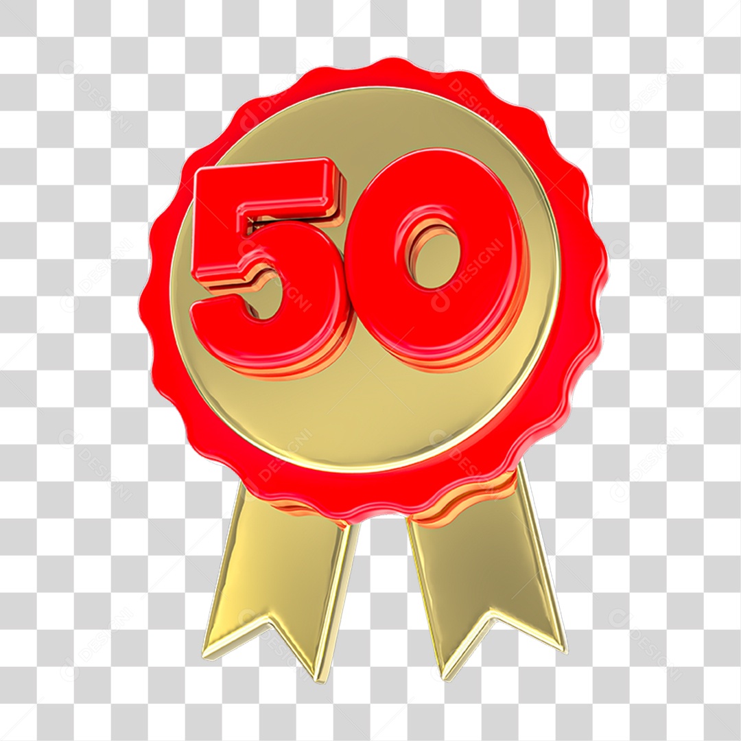 Elemento 3D Feliz Aniversário Etiqueta Vermelha 50 PNG Transparente