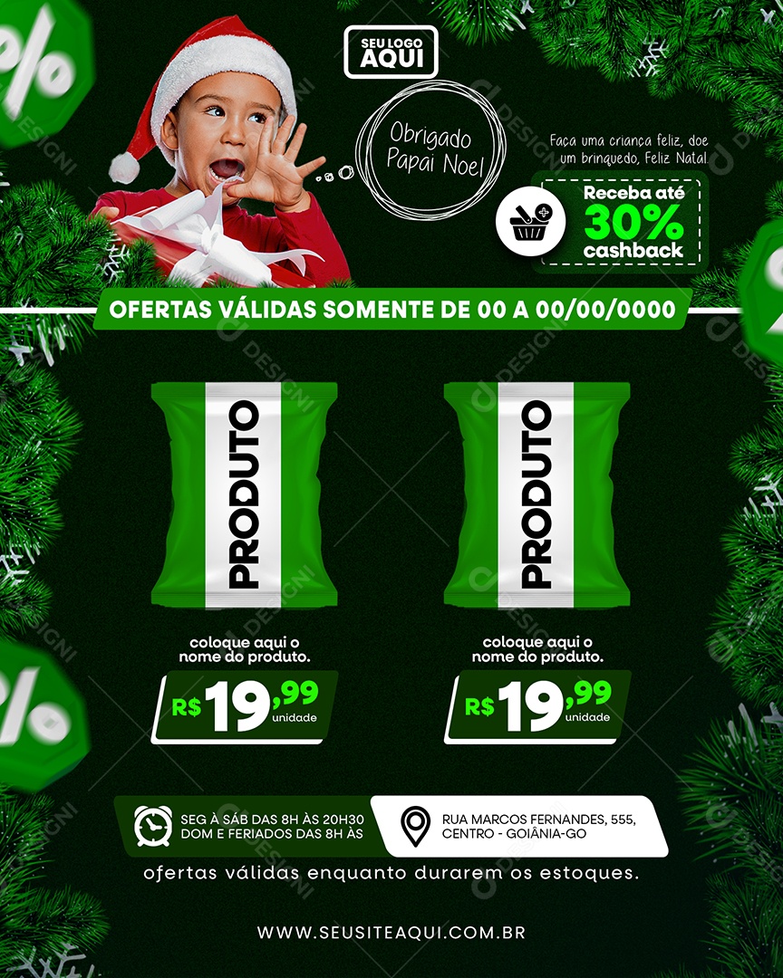 Supermercado Ofertas Produto Receba até 30% cashback Social Media PSD Editável