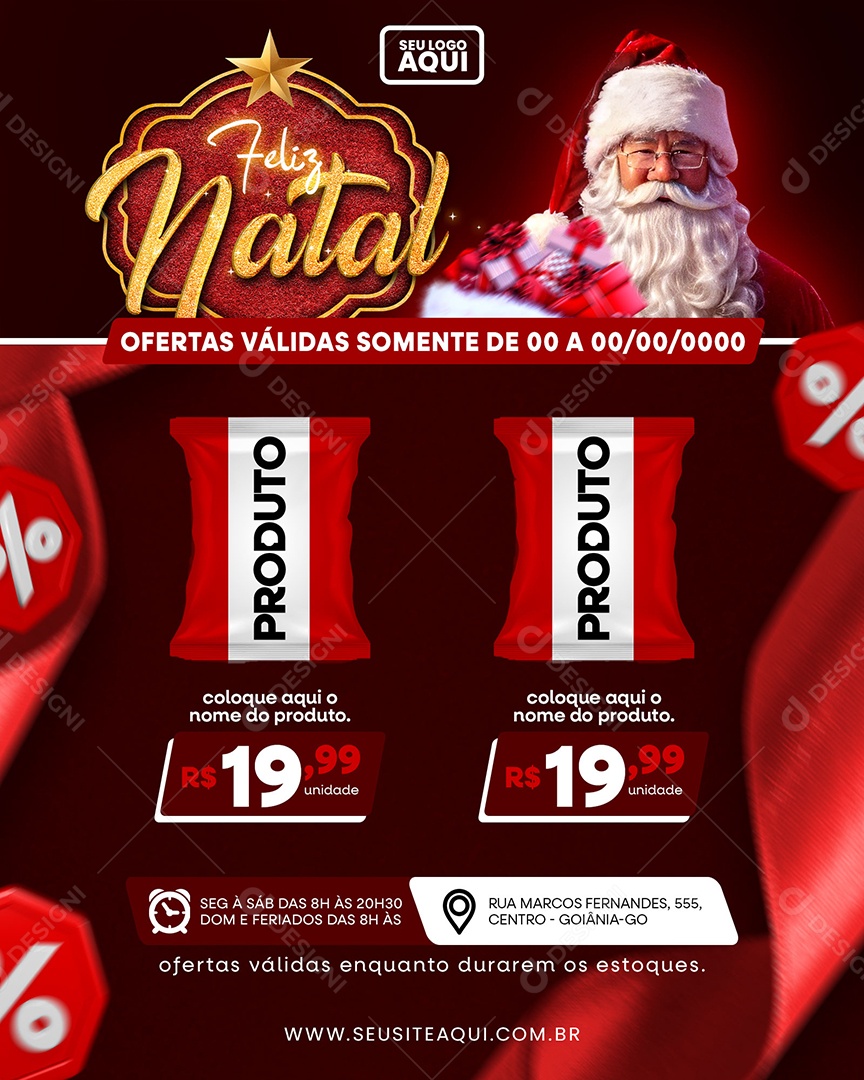 Supermercado Feliz Natal Ofertas Produto Social Media PSD Editável