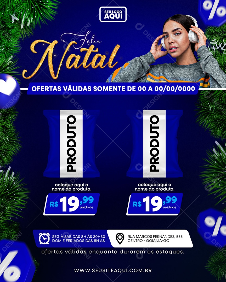Supermercado Feliz Natal Ofertas Produto Social Media PSD Editável
