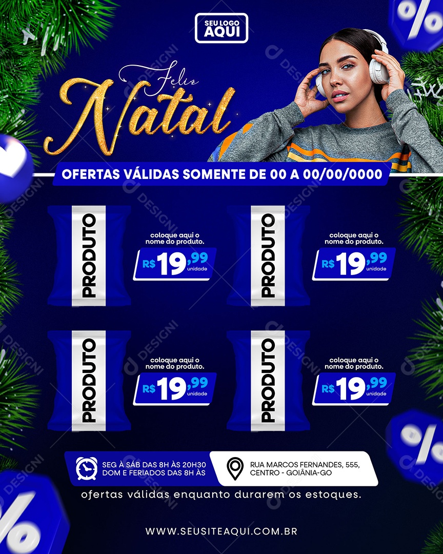 Supermercado Feliz Natal Ofertas Produto Social Media PSD Editável