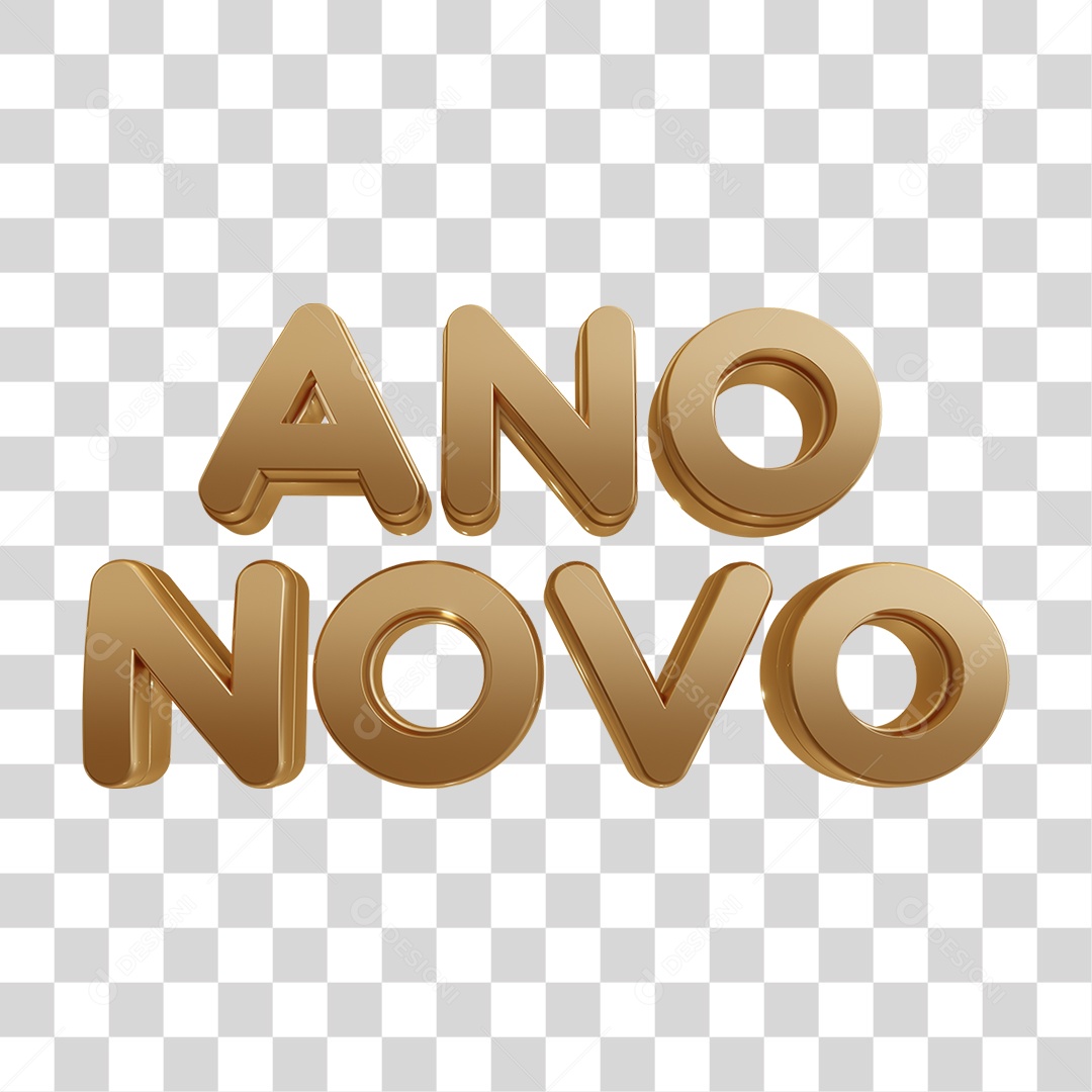 Ano Novo Texto 3D para Composição PNG Transparente