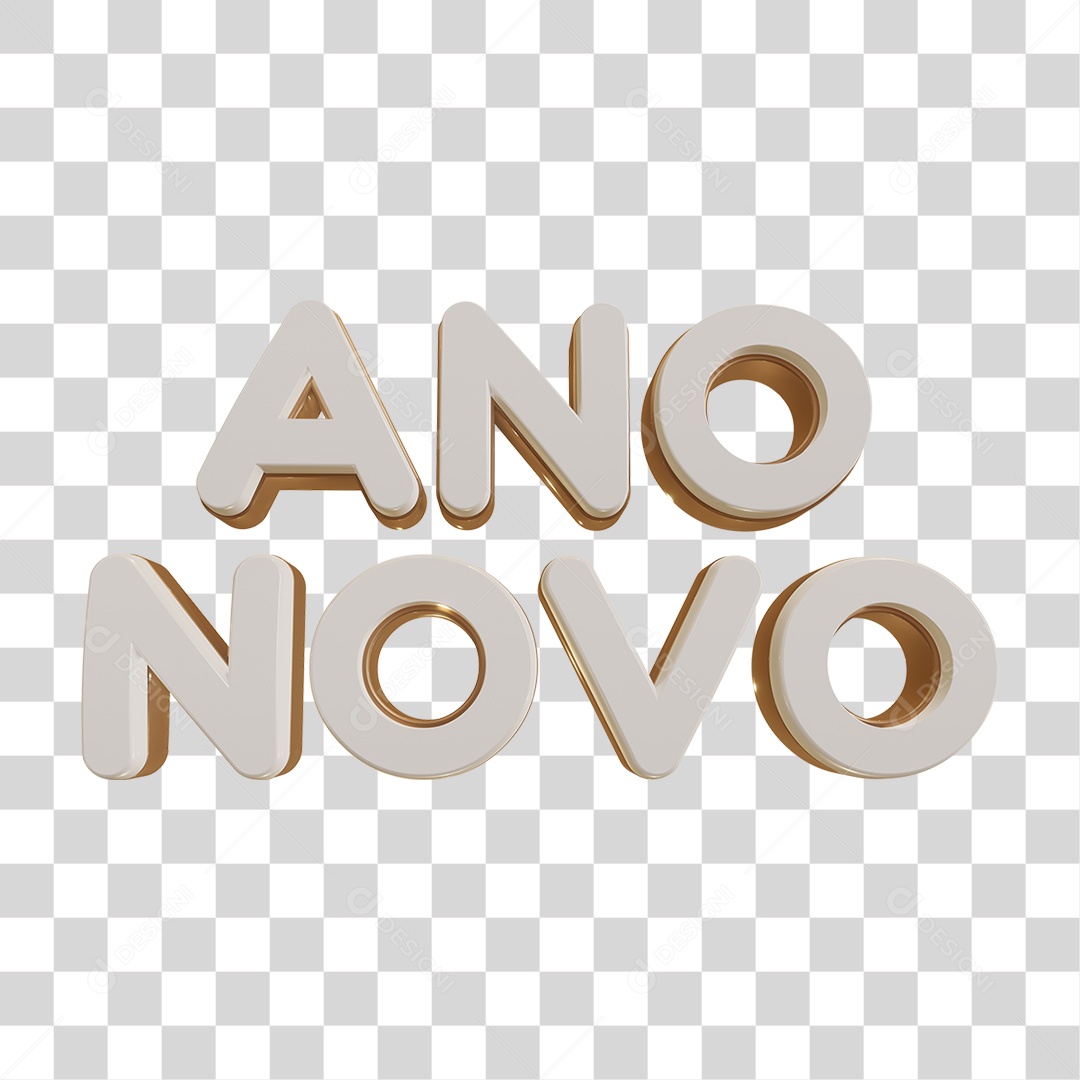 Ano Novo Texto 3D para Composição PNG Transparente