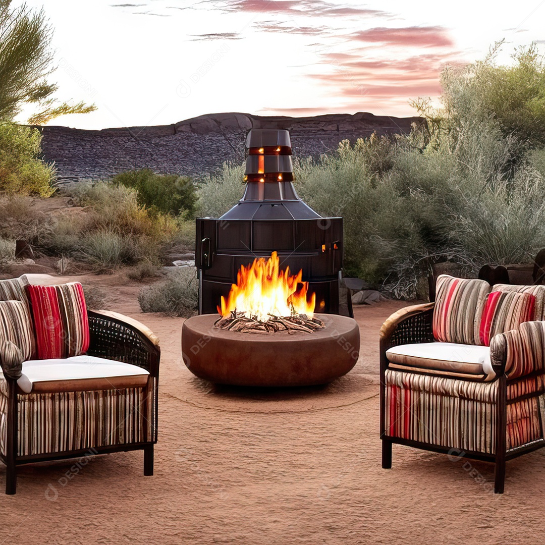 Duas poltronas em uma fogueira em um ambiente natural abert