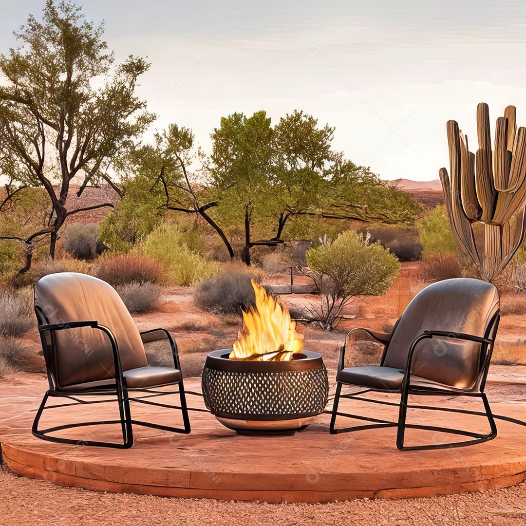 Duas poltronas em uma fogueira em um ambiente natural aberto