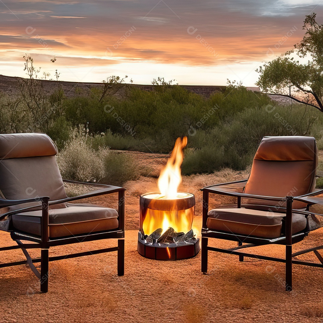 Duas poltronas em uma fogueira em um ambiente natural aberto