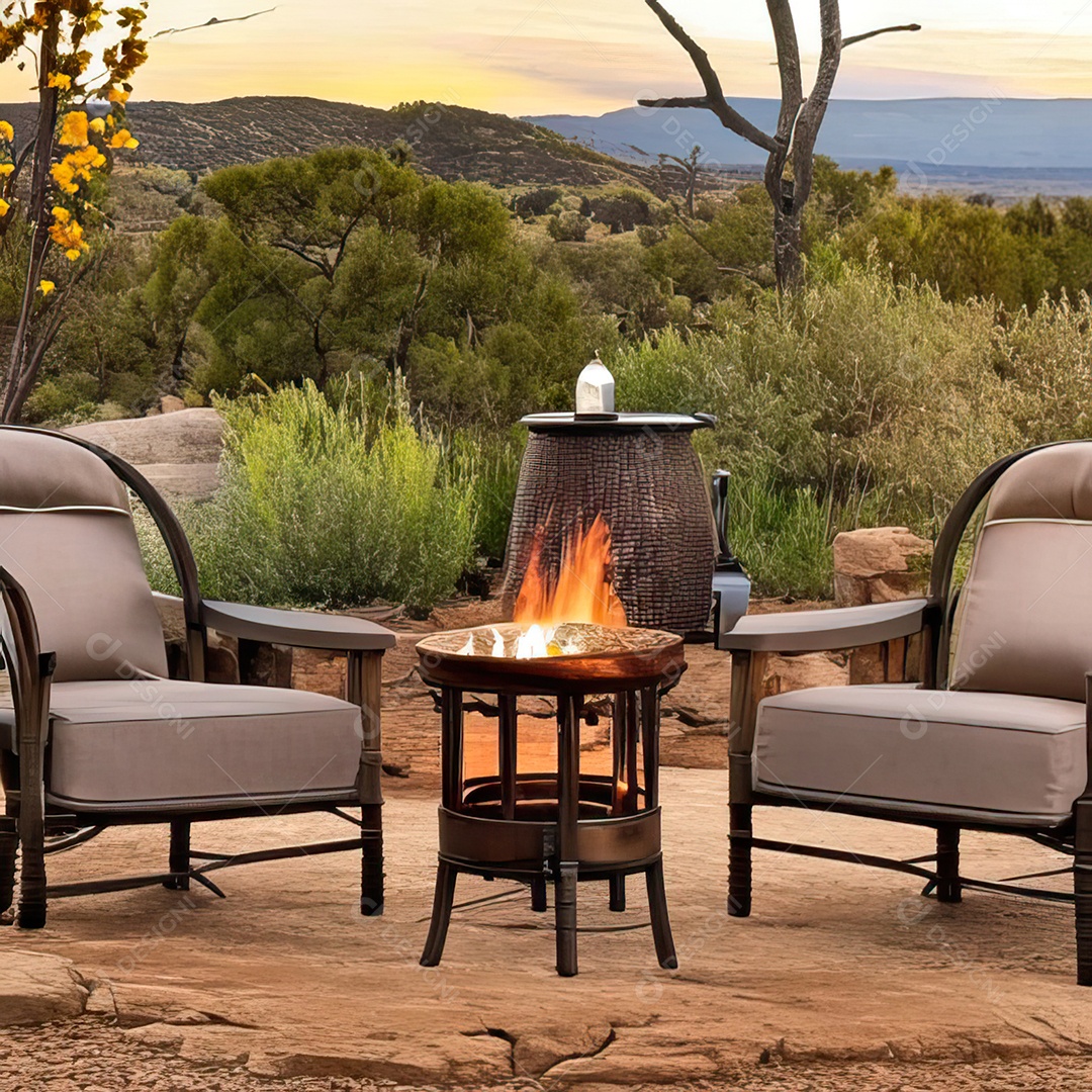 Duas poltronas em uma fogueira em um ambiente natural aberto