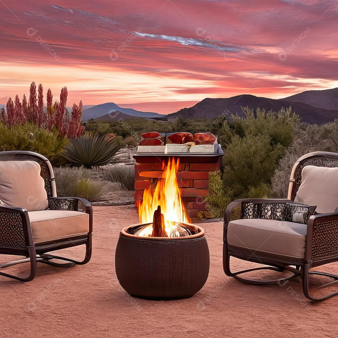 Duas poltronas em uma fogueira em um ambiente natural aberto