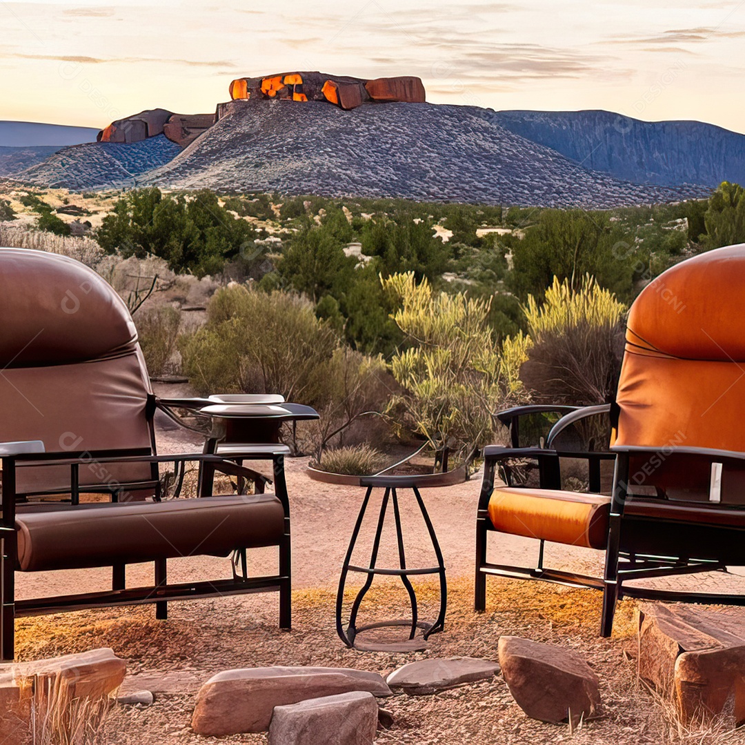 Duas poltronas em uma fogueira em um ambiente natural aberto