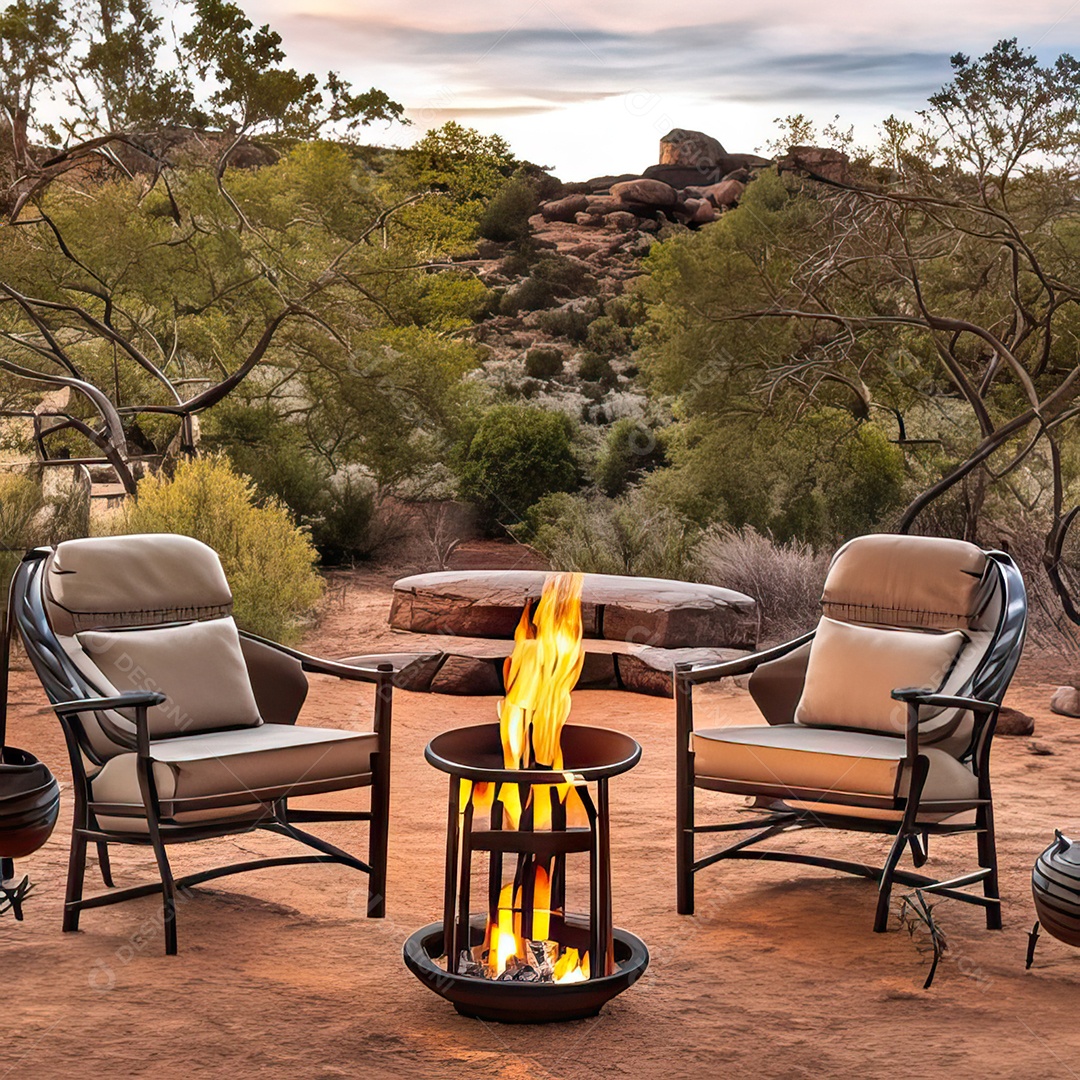 Duas poltronas em uma fogueira em um ambiente natural aberto