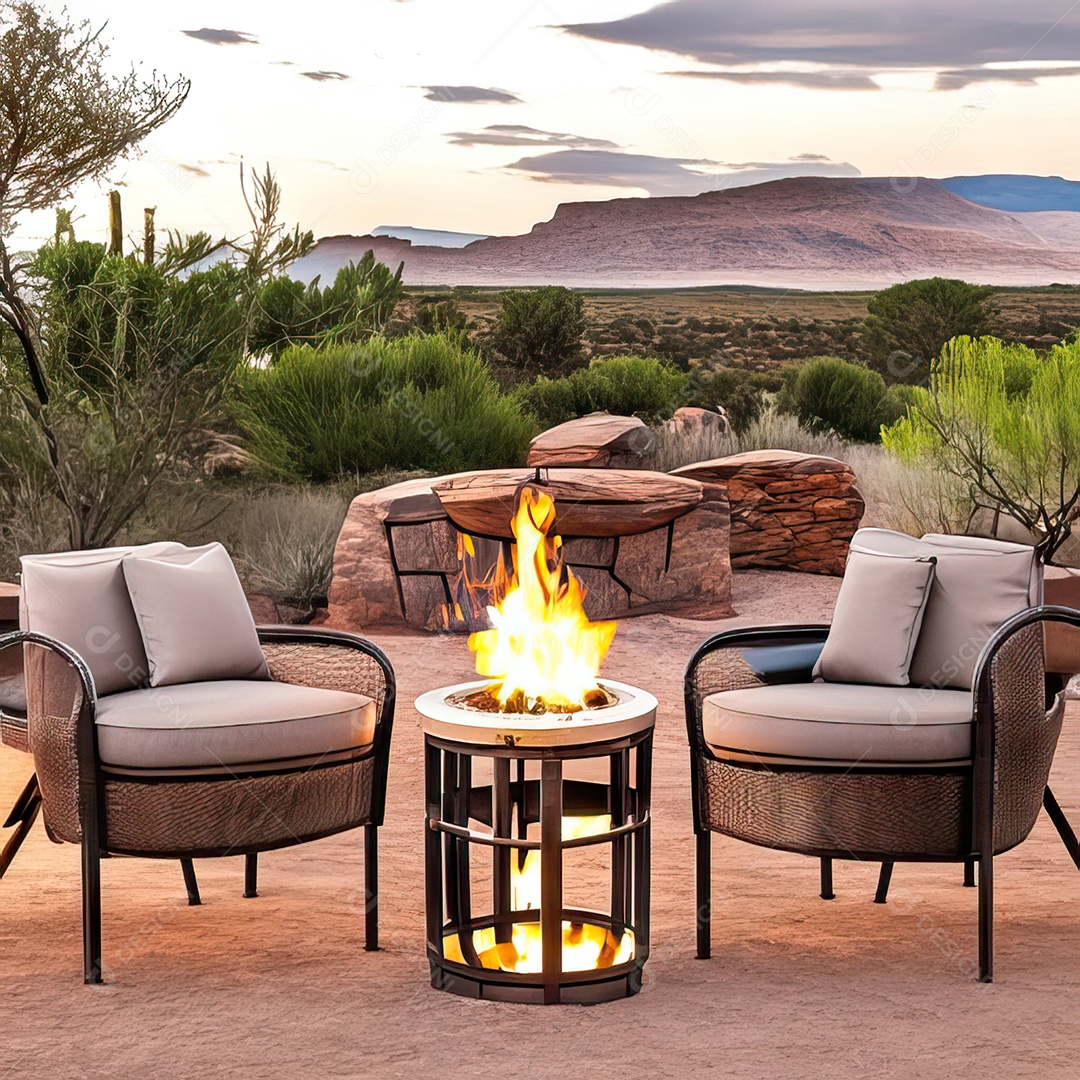 Duas poltronas em uma fogueira em um ambiente natural aberto
