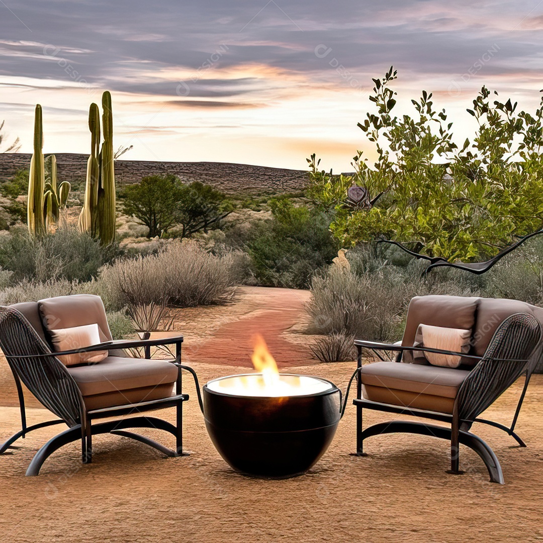 Duas poltronas em uma fogueira em um ambiente natural aberto