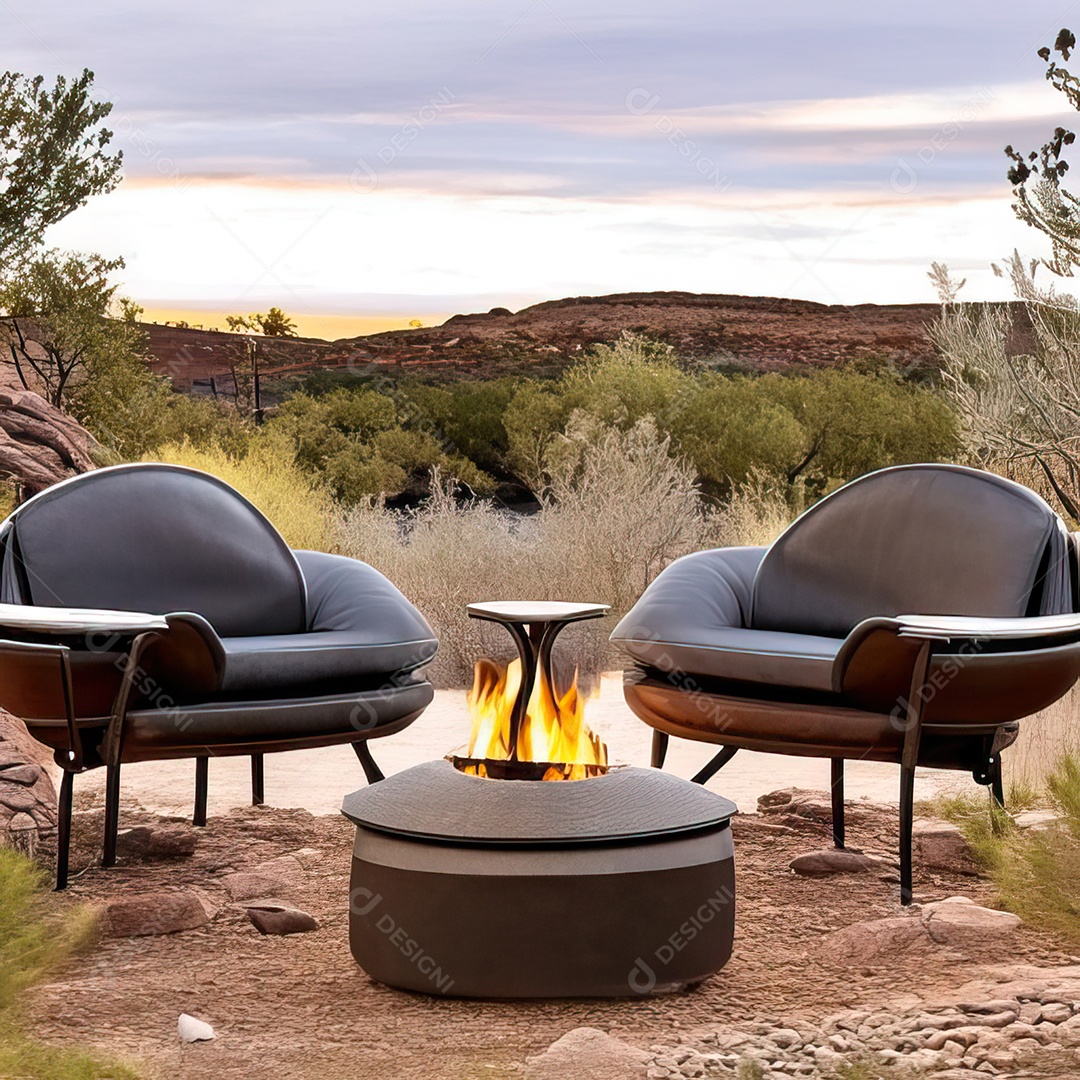 Duas poltronas em uma fogueira em um ambiente natural aberto