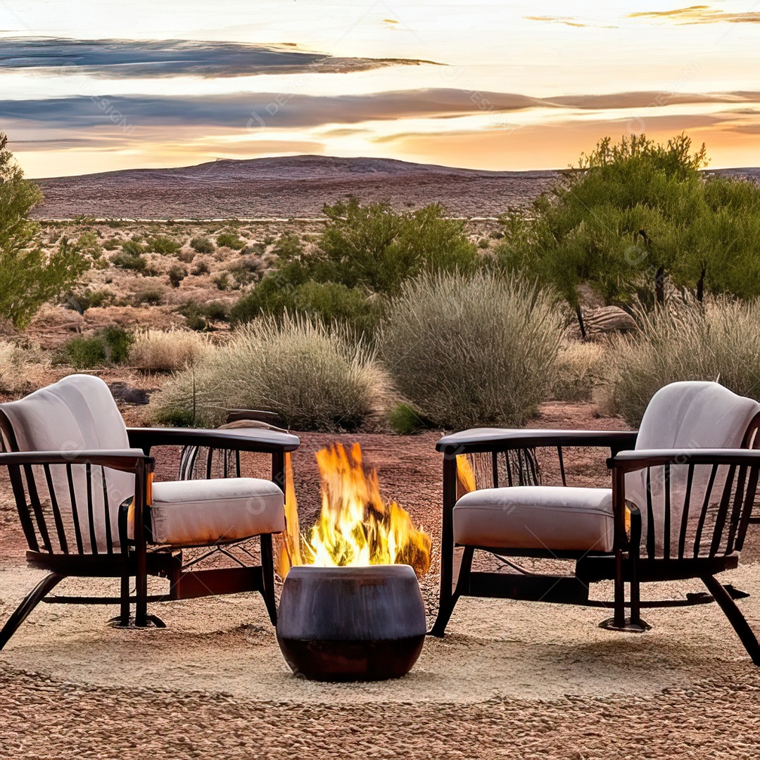 Duas poltronas em uma fogueira em um ambiente natural aberto